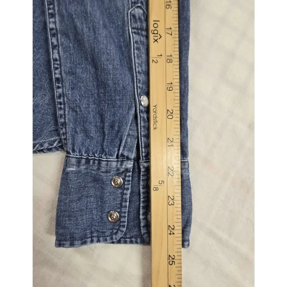 J. CREW Women's Western Chambray Shirt in Vintage Indigo Pearl Snaps 8 - Picture 10 of 13